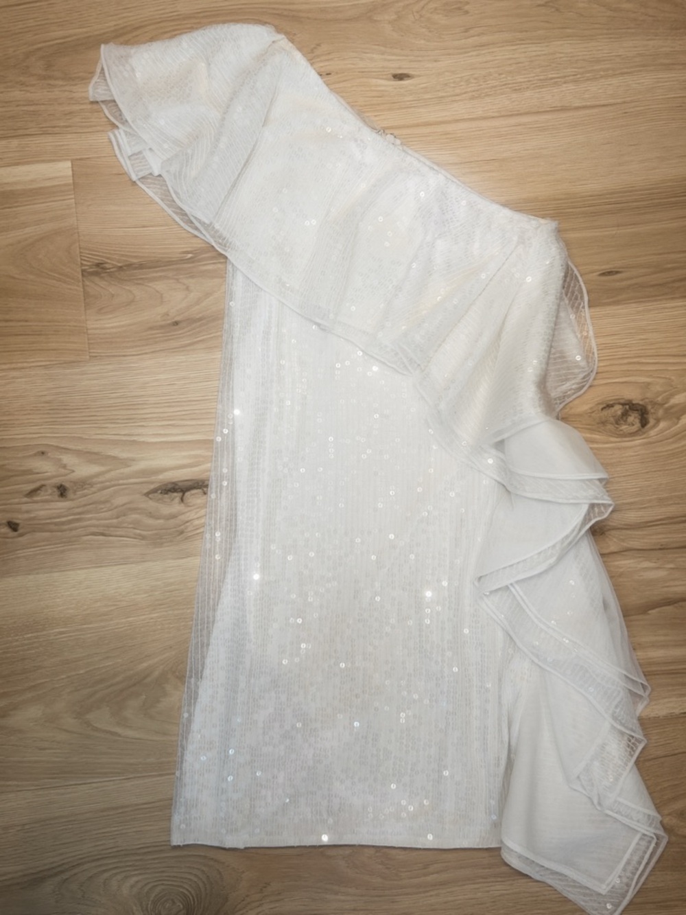 Mac Duggal White Sequin One-Shoulder Mini Dress